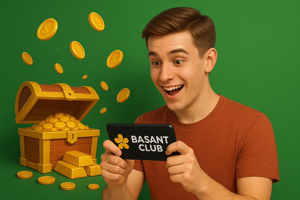 A man earning rewards and bonuses by playing Basant Club games online