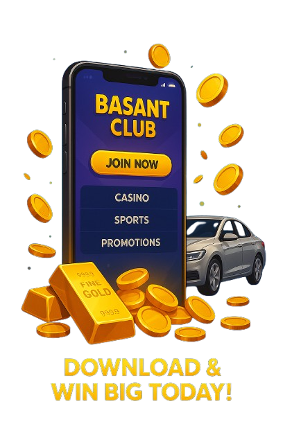Basant Club logo with download and win big today message.