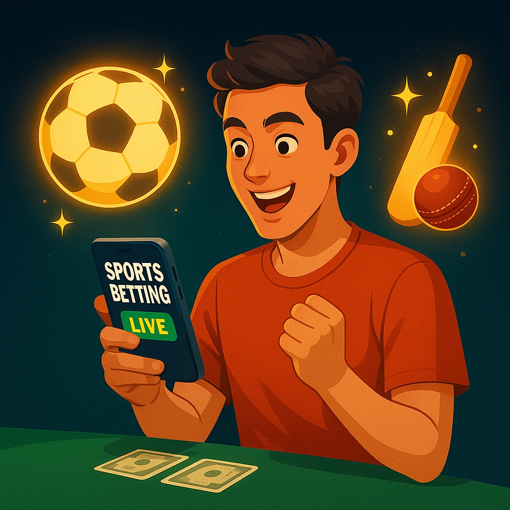 Player celebrating win on Basant Club app with phone in hand